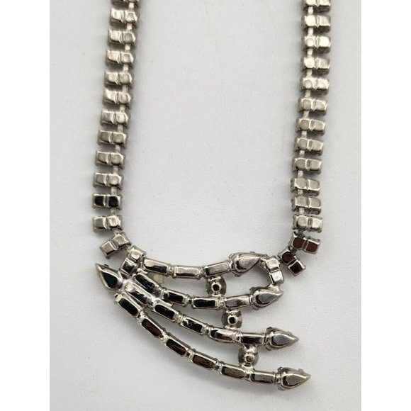 Vintage Garne Jewelry Signed Silver Tone Starburst Clear Rhinestone Necklace - Picture 8 of 9